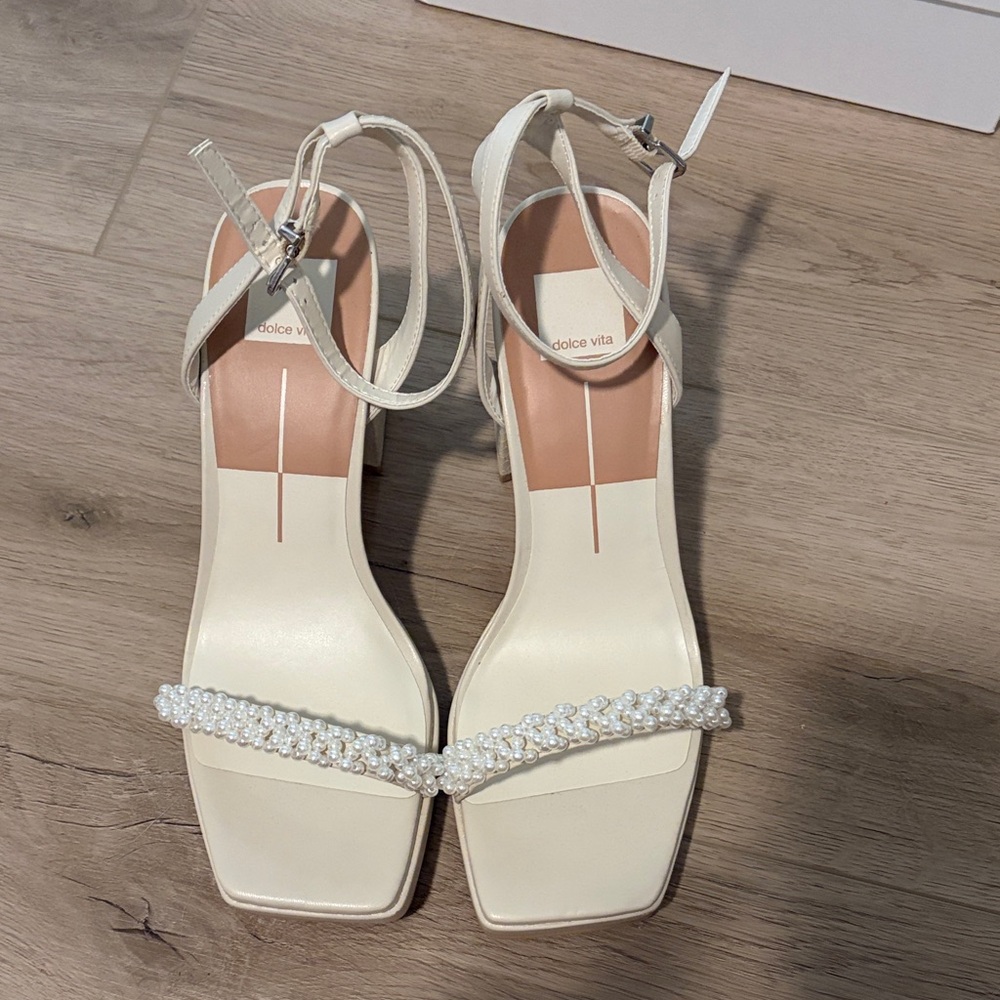 Dolce Vita Cream Pearl-Embellished Heels
